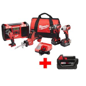 M18 18V Lithium-Ion Cordless Combo Kit (5-Tool) with Free XC Battery