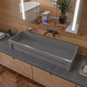 48 in. Trough Vessel Bathroom Sink in Gray Matte Fireclay