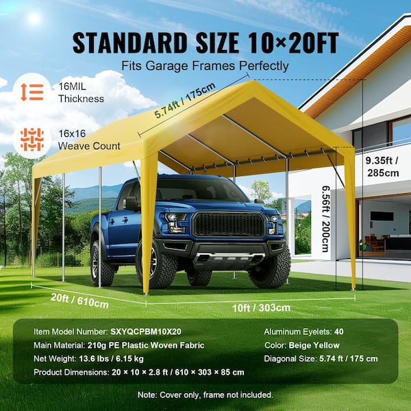 VEVOR Carport Replacement Canopy Cover 10 x 20 ft. Heavy Duty Waterproof and UV Protected Only Top Cover Frame Not Include CKPB10X20FTMRCY4TV0 The Home Depot