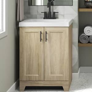 Brindle 24.5 in. W x 16.25 in. D x 33.8 in. H Single Sink Bath Vanity in Sandstone with White Cultured Marble Top