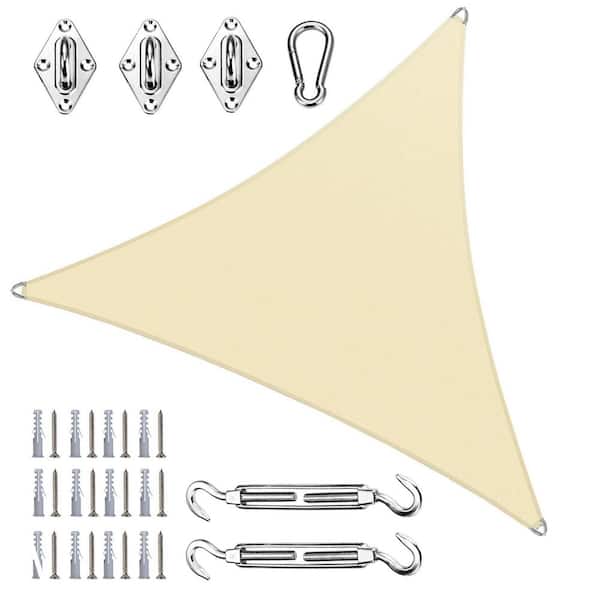 20 ft. x 20 ft. x 20 ft. Triangle Pro Ring Sun Shade Sail with Hardware Kit-Beige