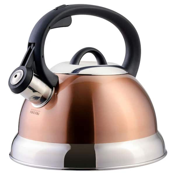 Mr. Coffee Flintshire 1.75 Qt. 7-Cups Stainless Steel Whistling Stovetop Tea Kettle in Copper