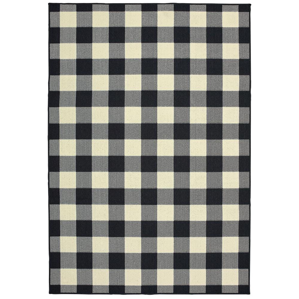 Sienna Black/Ivory 4 ft. x 6 ft. Buffalo Check Indoor/Outdoor Patio Area Ru