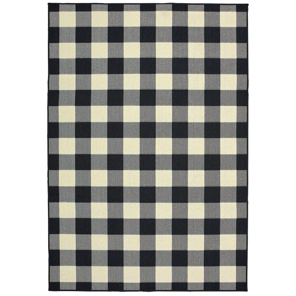 6' x 8' Gingham Outdoor Rug Black/Taupe - Foss Floors