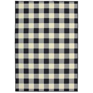 Collins Ivory/Black 7 ft. x 10 ft. Plaid Indoor/Outdoor Area Rug