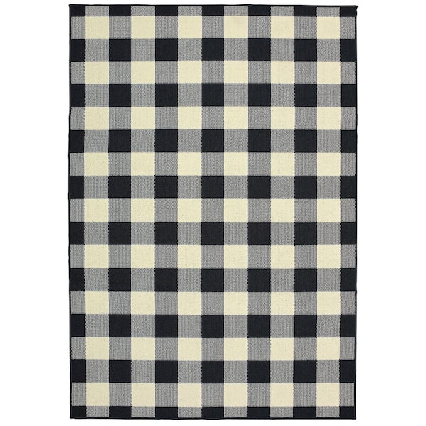 StyleWell Collins Ivory/Black 7 ft. x 10 ft. Plaid Indoor/Outdoor Area Rug