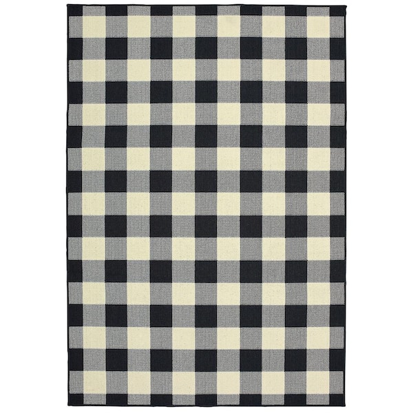 Clio Ivory/Black 5 ft. x 8 ft. Buffalo Check Indoor/Outdoor Patio Area Rug