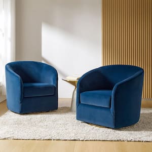 Estefan Navy Polyester Arm Chair with Swivel (Set of 2)