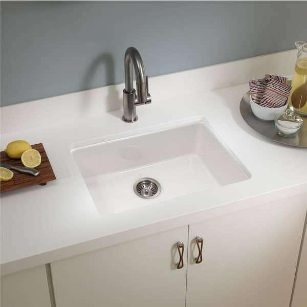 Houzer Platus 24 in. White Fireclay Undermount Single Bowl Kitchen Sink - PTU-2400 WH