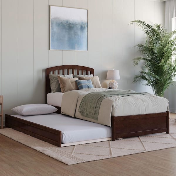 AFI Lucia Walnut Brown Solid Wood Frame Twin XL Platform Bed with Panel Footboard and Twin XL Trundle
