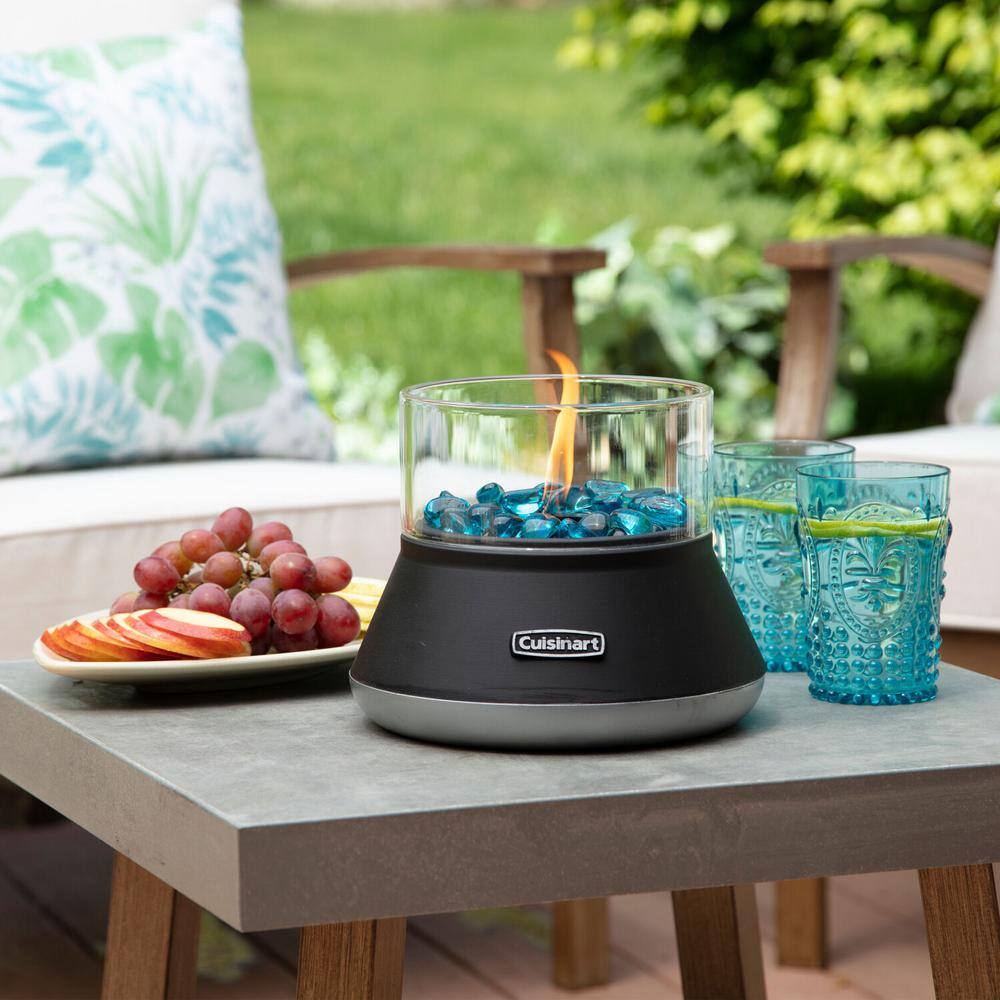 Compact Black Glass Tabletop Fire Pit