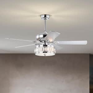 Glam 52 in. Indoor Chrome Ceiling Fan with Light, Remote and 5 Blades