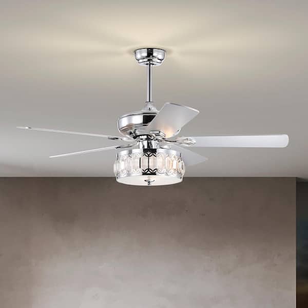 Nestfair Glam 52 in. Indoor Chrome Ceiling Fan with Light, Remote and 5 Blades
