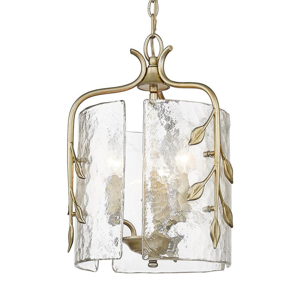 White Gold Hammered Water Glass Pendant Light with Plant Accents