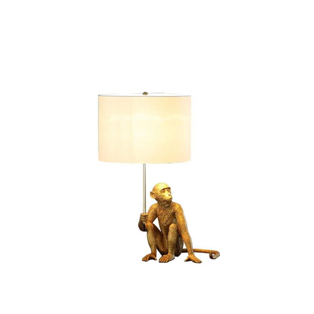 25 in. Gold Monkey Holding Polyresin Table Lamp with White Drum Shade, Ideal for Study and Living Room Accent Lighting price history on PriceWatchPro