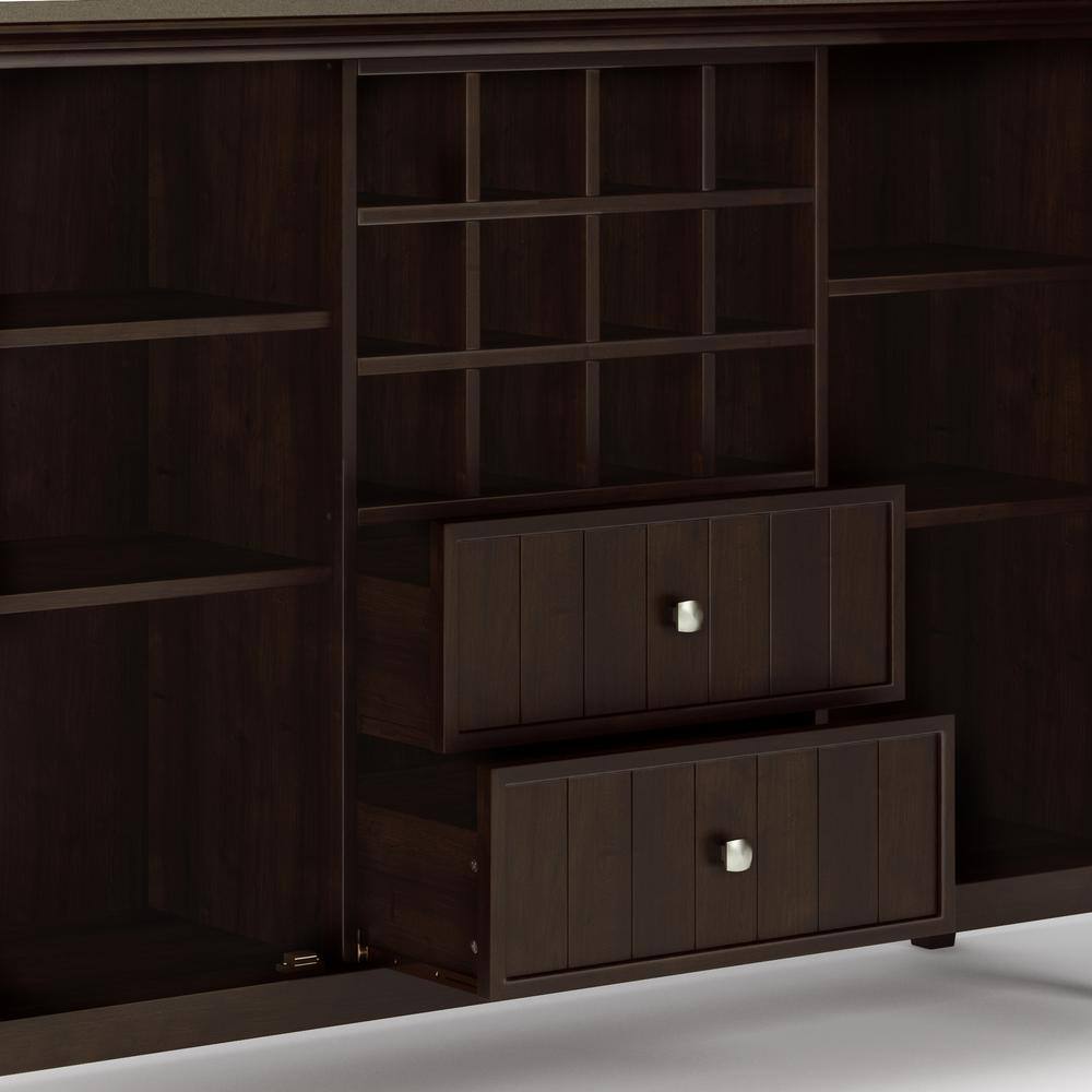 Dark Chestnut Brown Solid Wood Sideboard Buffet with Wine Rack