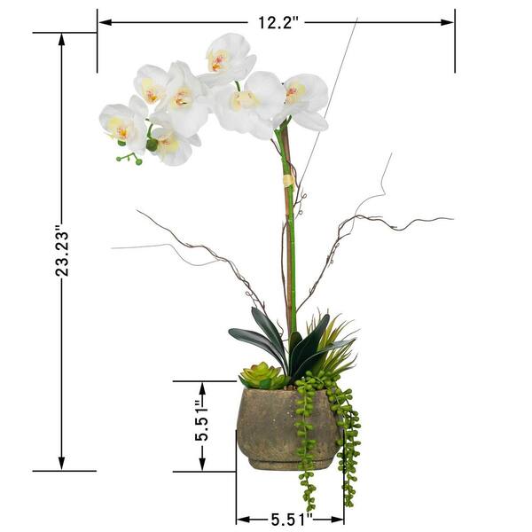 Vanity Art 23. 23 in. H Artificial Phalaenopsis Orchid Floral Arrangement in Decorative Cement in Pot