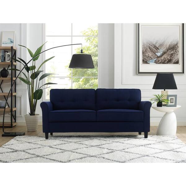 Lifestyle Solutions Harlem 30.3 in. Blue Polyester 3-Seater Tuxedo Sofa with Flared Arms