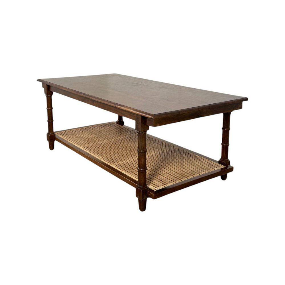 Chesterfield 42 in. by 24 in. Chestnut Rectangle Wood & Cane Coffee Table with Shelf