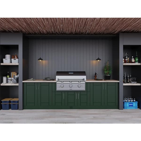 WeatherStrong Sanibel Emerald Green 17-Piece 121.25 in. x 34.5 in. x 28 in. Outdoor Kitchen Cabinet Island Set