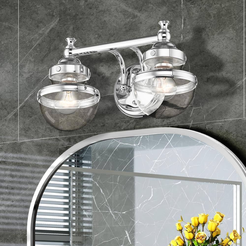 Oldwick Polished Chrome 2-Light Vanity with Hand Blown Clear Glass