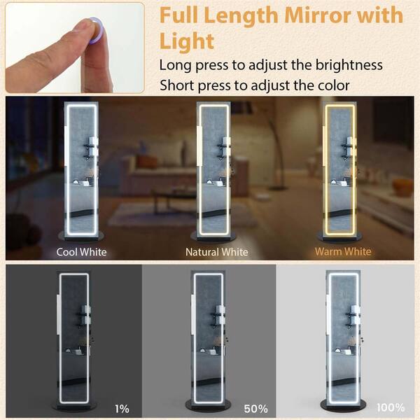 Costway 360° Swivel LED Mirror Black Wood Jewelry Box
