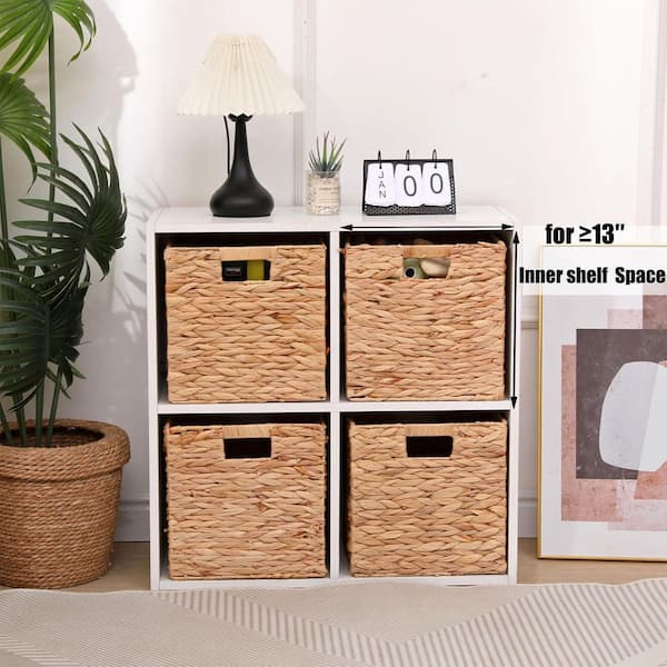 Yellow 11 in. x 11 in. Jute Hyacinth Foldable Storage Decorative Basket 4 Pcs