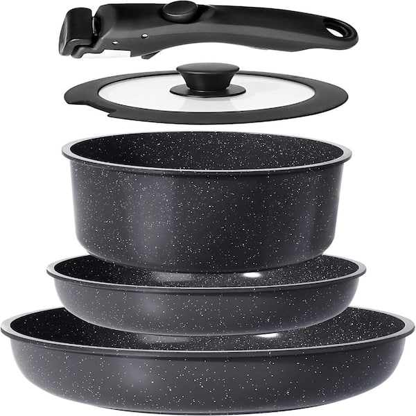 15-Piece 11.8 in. Ceramic Nonstick Detachable Handle Cookware Set, PFOA-Free, Induction Compatible in Grey