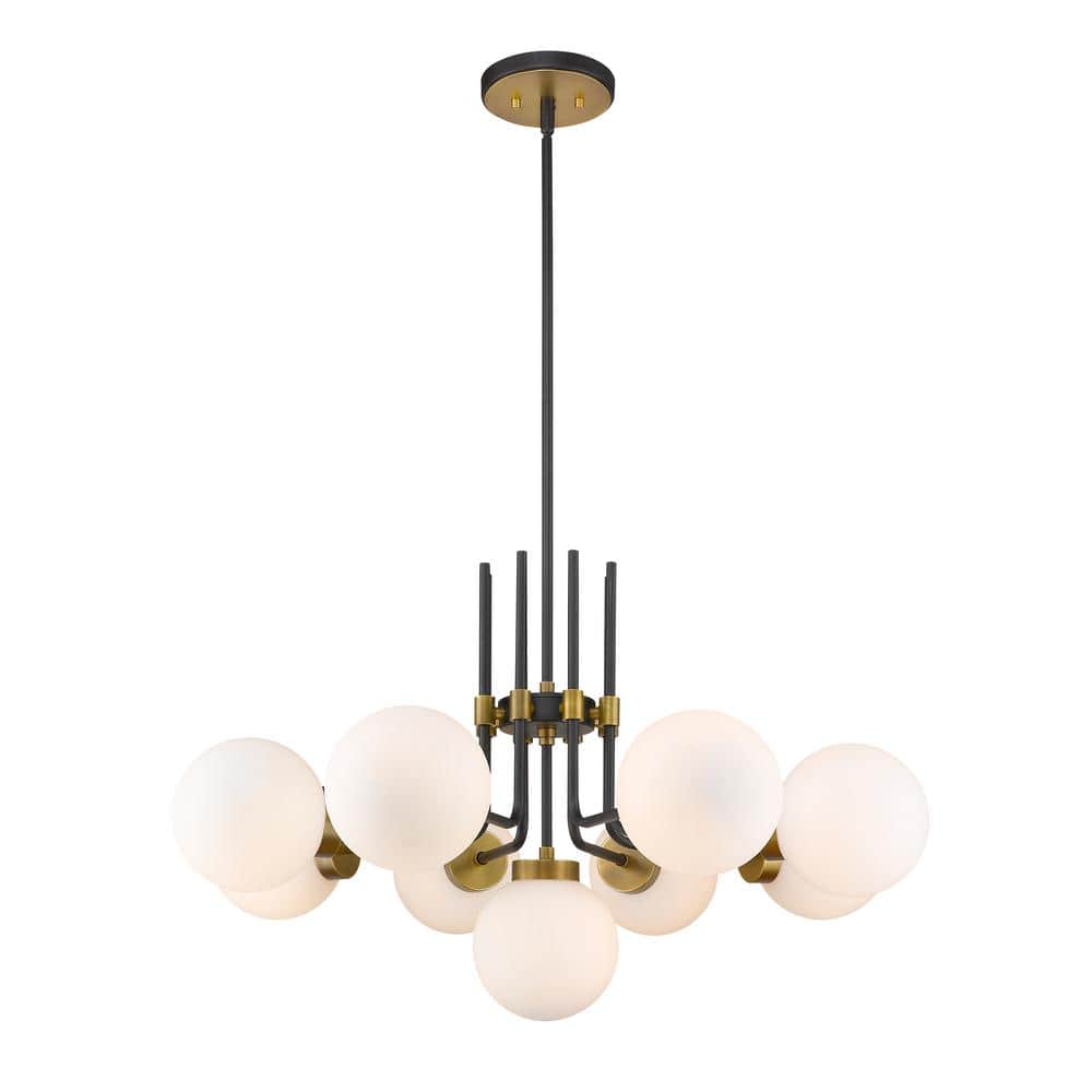 Parsons 9-Light Matte Black Plus Olde Brass Chandelier with Glass Shade