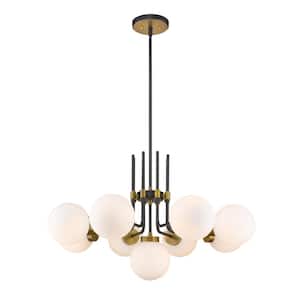 Parsons 9-Light Matte Black Plus Olde Brass Chandelier with Glass Shade