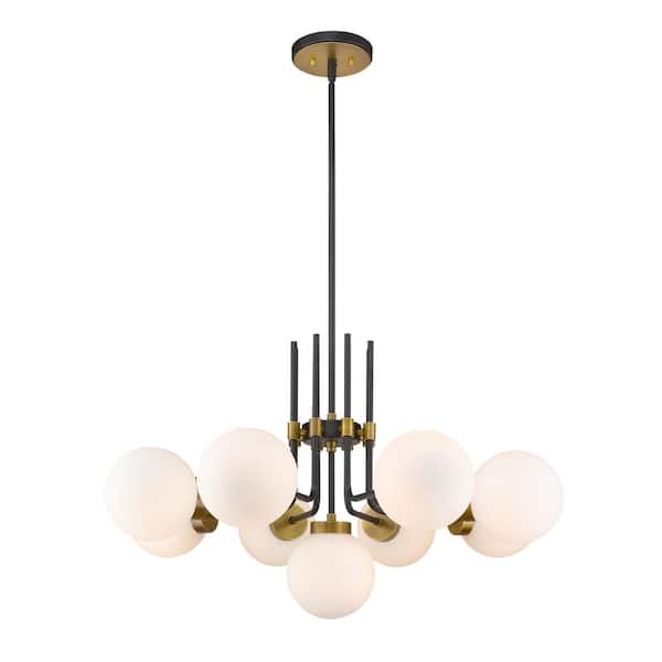 Unbranded Parsons 9-Light Matte Black Plus Olde Brass Chandelier with Glass Shade