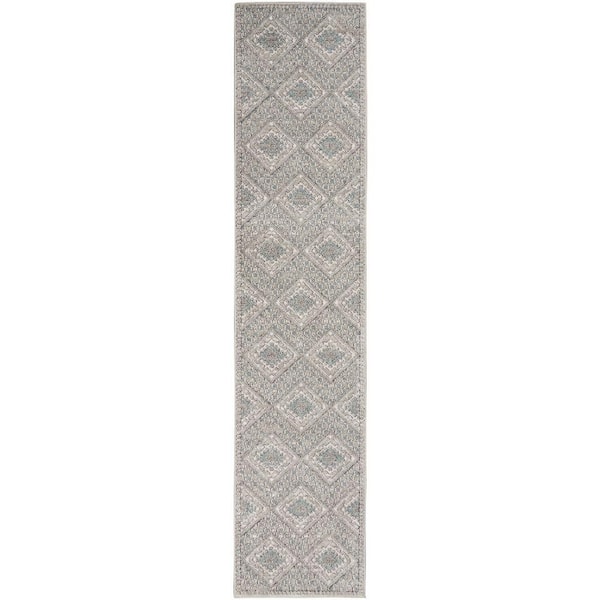 Concerto Grey/Ivory/Blue 2 ft. x 10 ft. Bordered Contemporary Kitchen Runner Area Rug