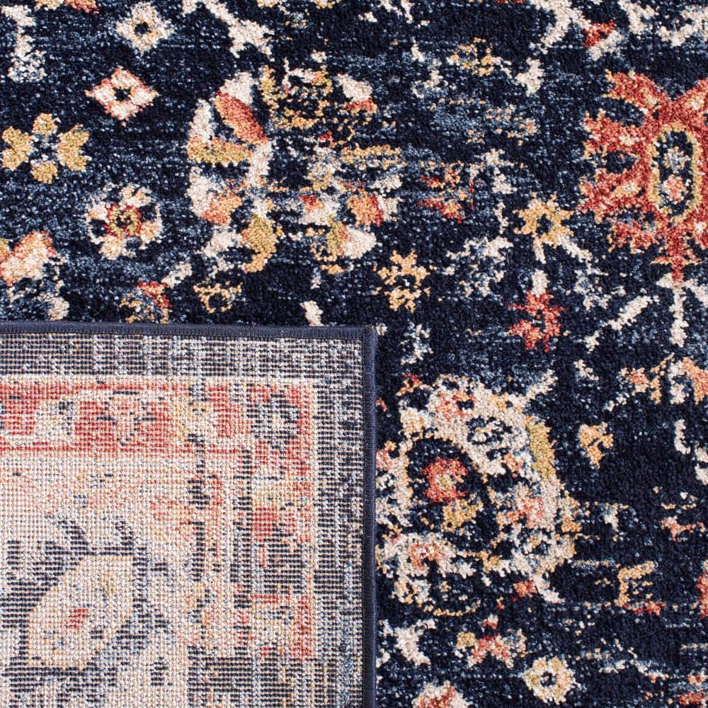 Navy and Ivory 8' x 10' Synthetic Floral Area Rug