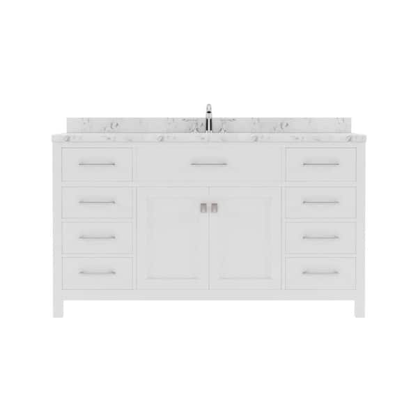 Virtu USA Caroline 60 in. W x 22 in. D x 35 in. H Single Sink Bath Vanity in White with Quartz Top