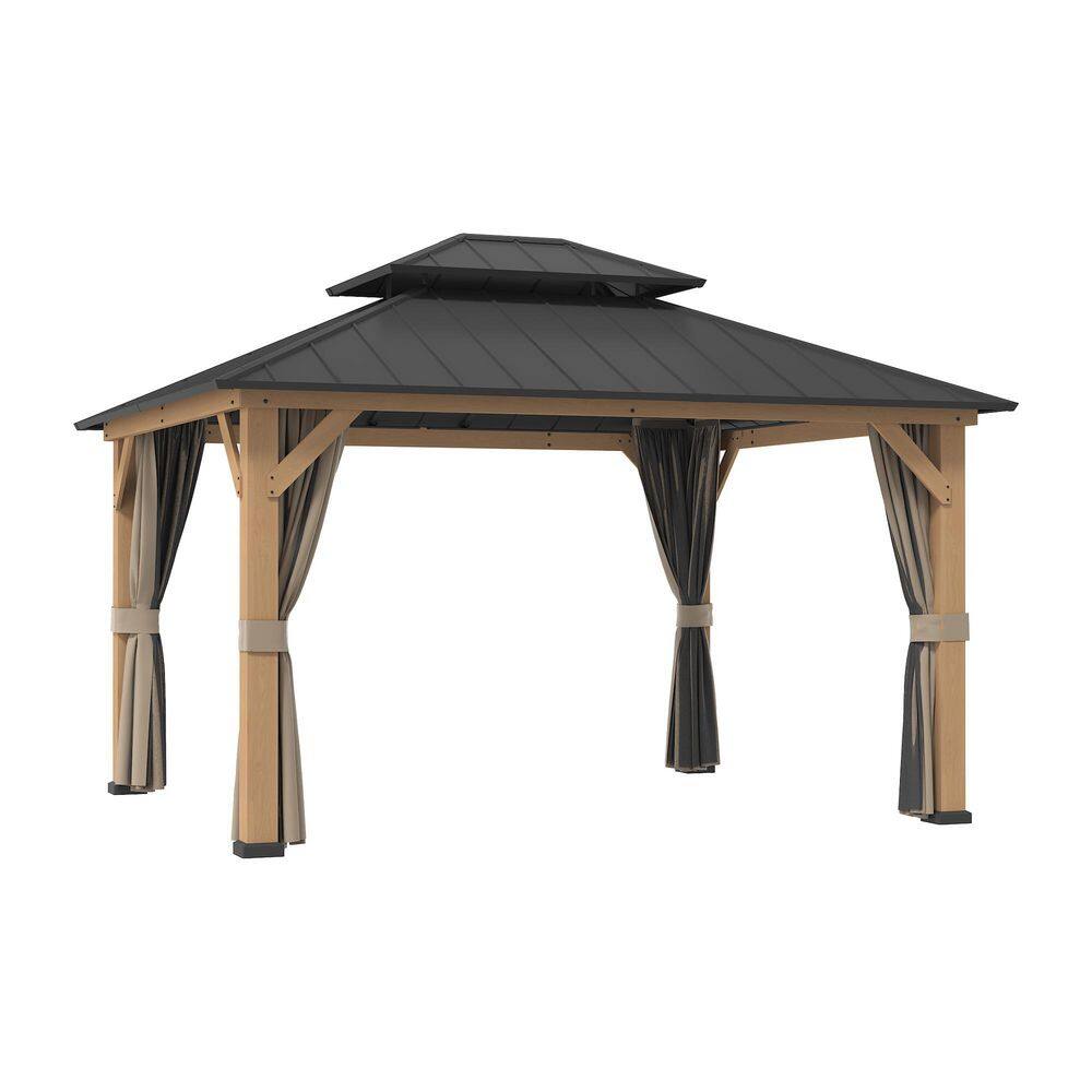 11 ft. x 13 ft. Outdoor Patio Wood Frame Hardtop Gazebo with Double Galvanized Steel Roof and Mosquito Netting price history on PriceWatchPro