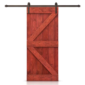 K Series 20 in. x 84 in. Cherry Red Stained DIY Knotty Pine Wood Interior Sliding Barn Door with Hardware Kit