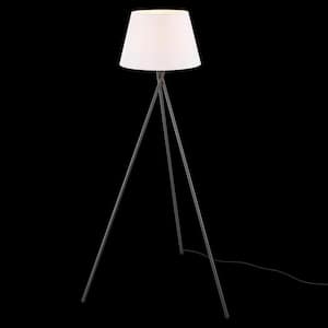 Allen 59 in. Matte Black Floor Lamp with White Linen Shade