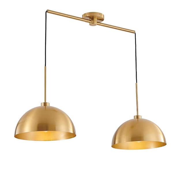 41.3 in. Industrial Modern Gold 2-Light Pendant Light for Dining Room, Kitchen, or Living Room (No Bulbs Included)