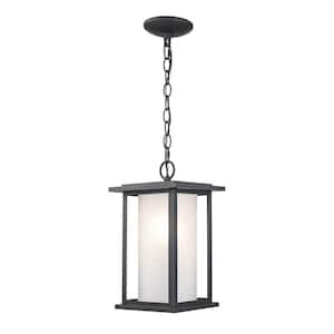 Shaakar 1-Light Black Hanging Outdoor Pendant Light Fixture with Frosted Glass