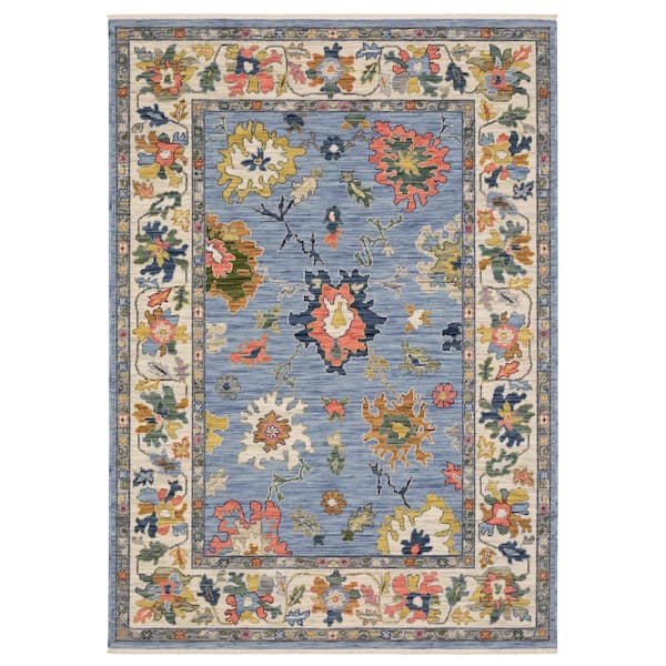 AVERLEY HOME Lavista Blue/Multi-Colored 7 ft. x 10 ft. Traditional Oriental Floral Persian Wool/Nylon Blend Indoor Area Rug