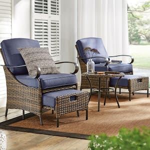 Layton Pointe 5-Piece Brown Wicker Outdoor Patio Conversation Seating Set with CushionGuard Sky Blue Cushions