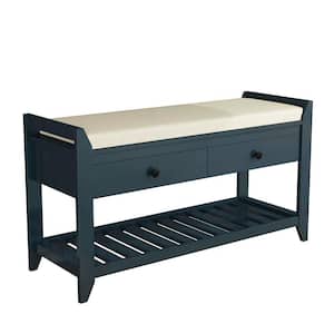 Antique Navy Shoe Rack with Cushioned Seat and Drawers Multipurpose Entryway Storage Bench 20 in. x 14 in. x 39 in.