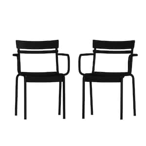 Black Steel Outdoor Dining Chair in Black Set of 2