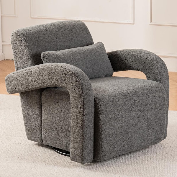 Magic Home Modern Cozy Dark Gray Teddy Armchair Sturdy Lounge Side Chair with Curved Arms and Thick Cushioning for Plush Comfort