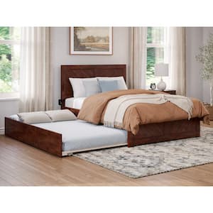 Canyon Walnut Brown Solid Wood Full Platform Bed with Matching Footboard and Full Trundle