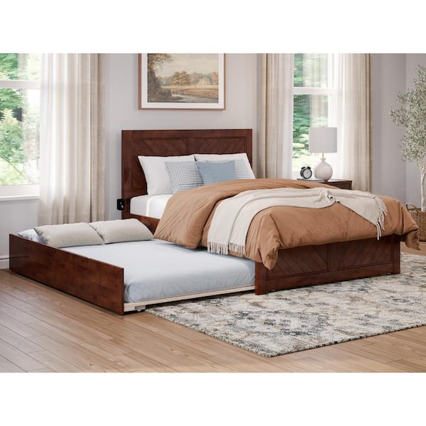 AFI Canyon Walnut Brown Solid Wood Full Platform Bed with Matching Footboard and Full Trundle