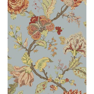 56 sq. ft. Blue Dusk Lana Jacobean Floral Prepasted Paper Wallpaper Roll