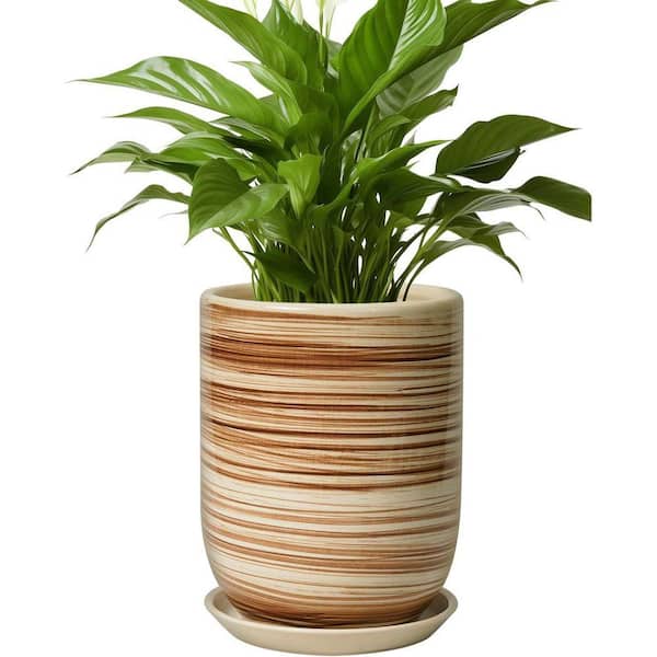 8 in. Yellow Ceramic Plant Pot (Drainage & Saucer, Indoor/Outdoor)