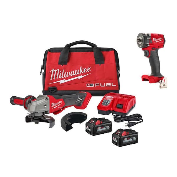 Milwaukee M18 FUEL 18-Volt Lithium-Ion Brushless Cordless 4-1/2 in./5 in. Braking Grinder Kit w/M18 FUEL Compact Impact Wrench