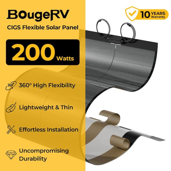 200-Watt CIGS Thin-Film Flexible Lightweight Solar Panel, The Most Flexible Solar Panel with Tape for Easy Installation